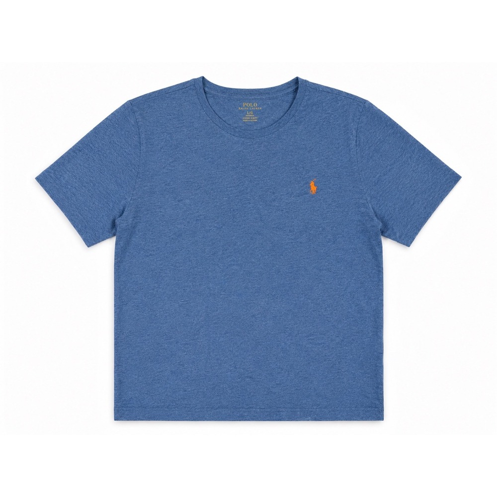 Polo Ralph Lauren Mens XL Custom Fit Heathered Blue Short Sleeve T-Shirt Orange